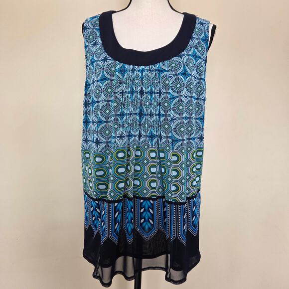 Rafaella Studio Tops - Rafaella Studio 1X Pullover Sleeveless Tunic Scoop Neck Pintuck Lined Top Blue